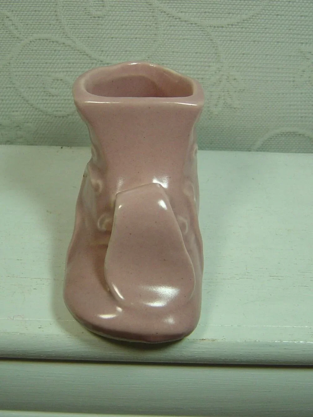 Vintage pink baby shoe planter/vase